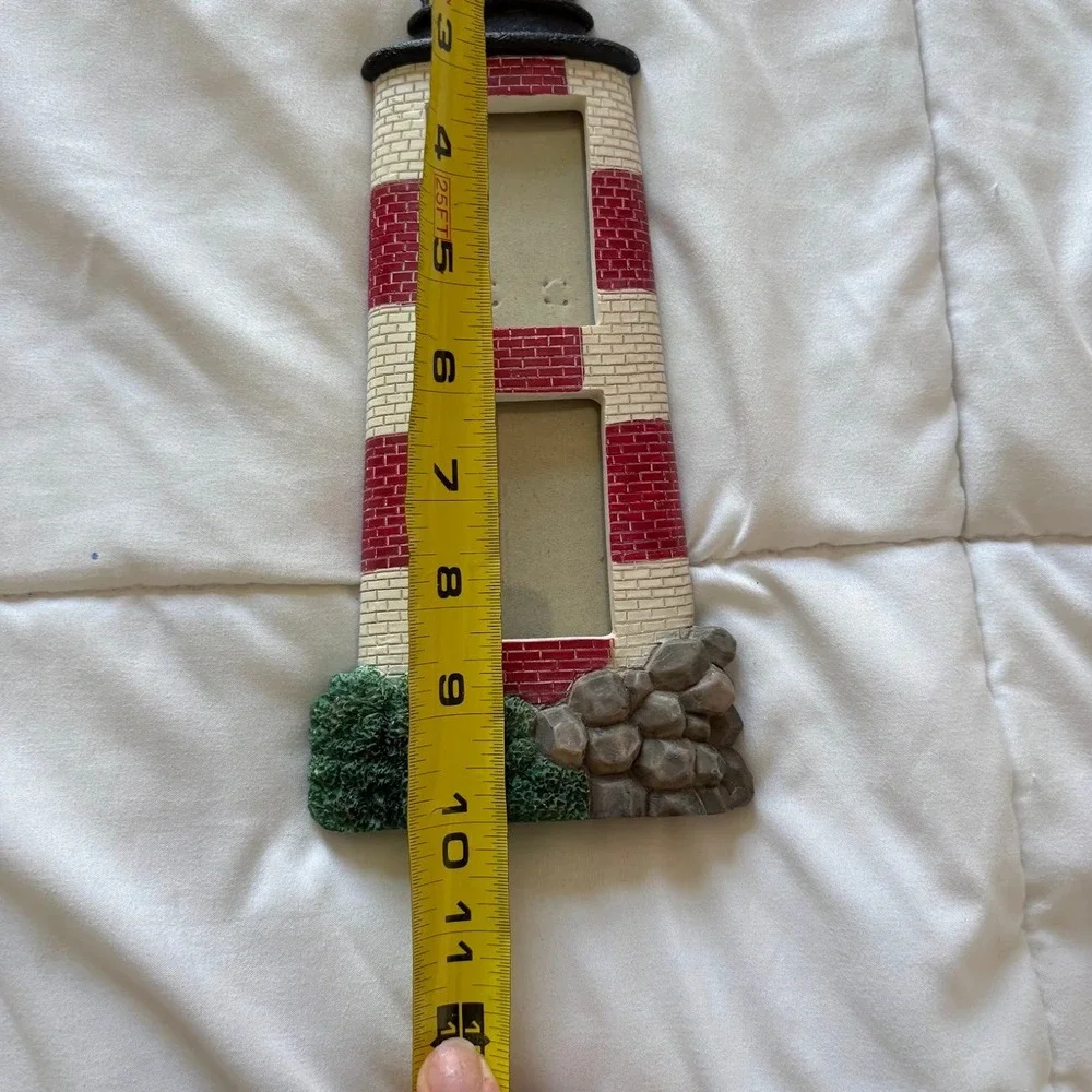 Vintage Red White Lighthouse Picture Frame Nautical Coastal Decor 2 Photo Slots